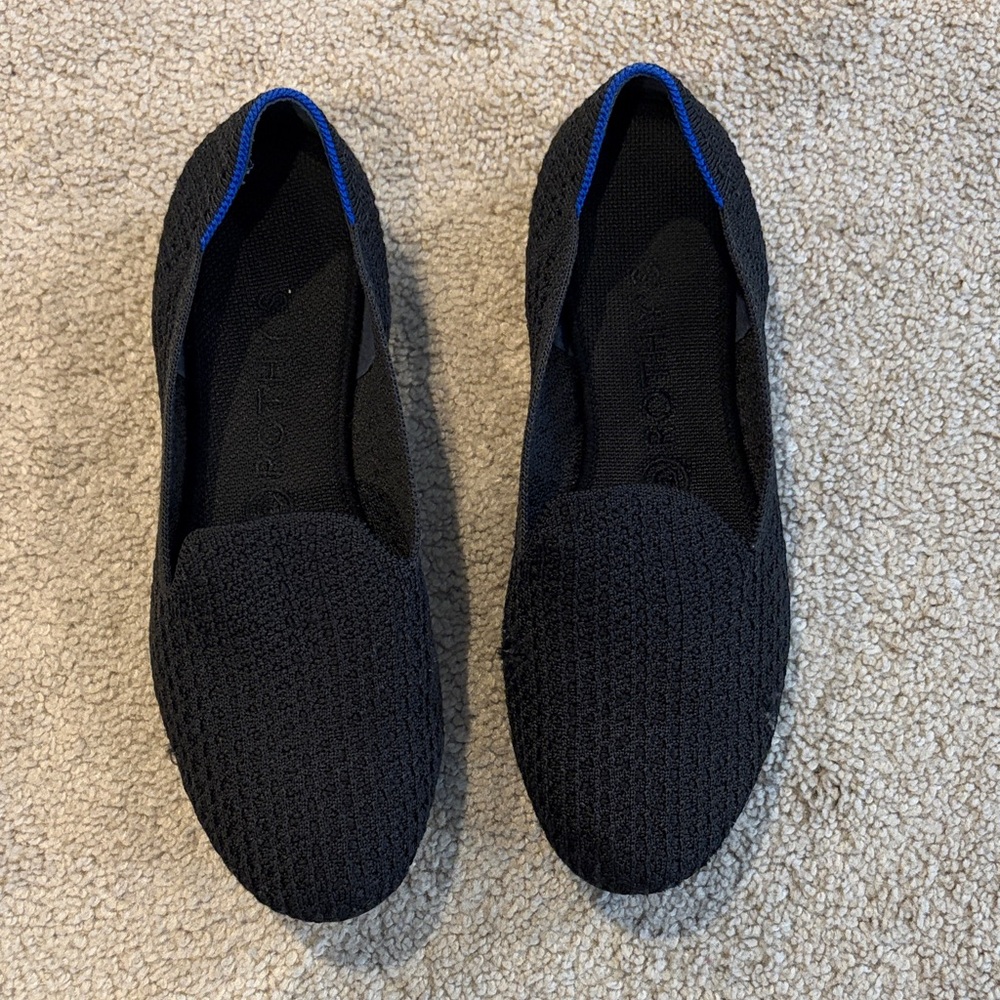 Rothy's Black Flats with Blue Trim